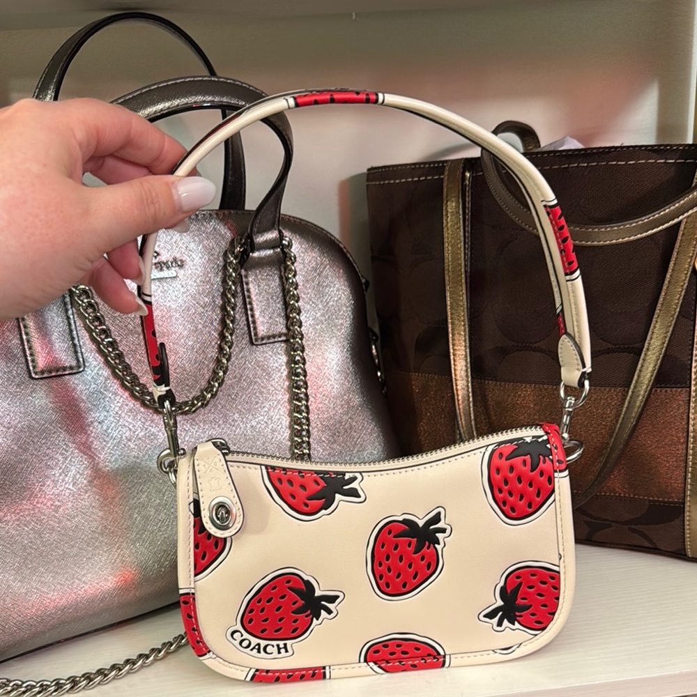 Coach Strawberry Print Cream Mini Shoulder Bag - Picture 2 of 5